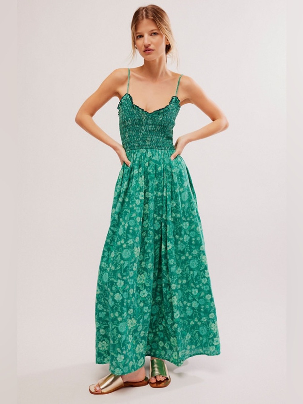 Free People Sweet Nothings Maxi Dress in Forest Combo - medium